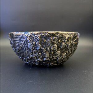 Mudpie Hydrangea Metal Dip Bowl Embossed Floral Detail Cast Aluminum Decorative